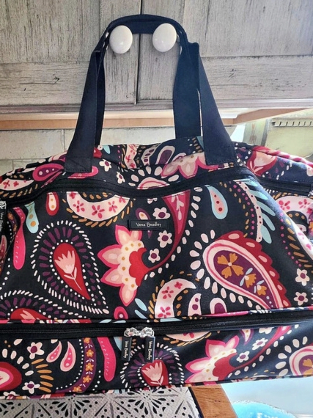 Vera Bradley Paisley Rolling Travel Bag in Black & Pink